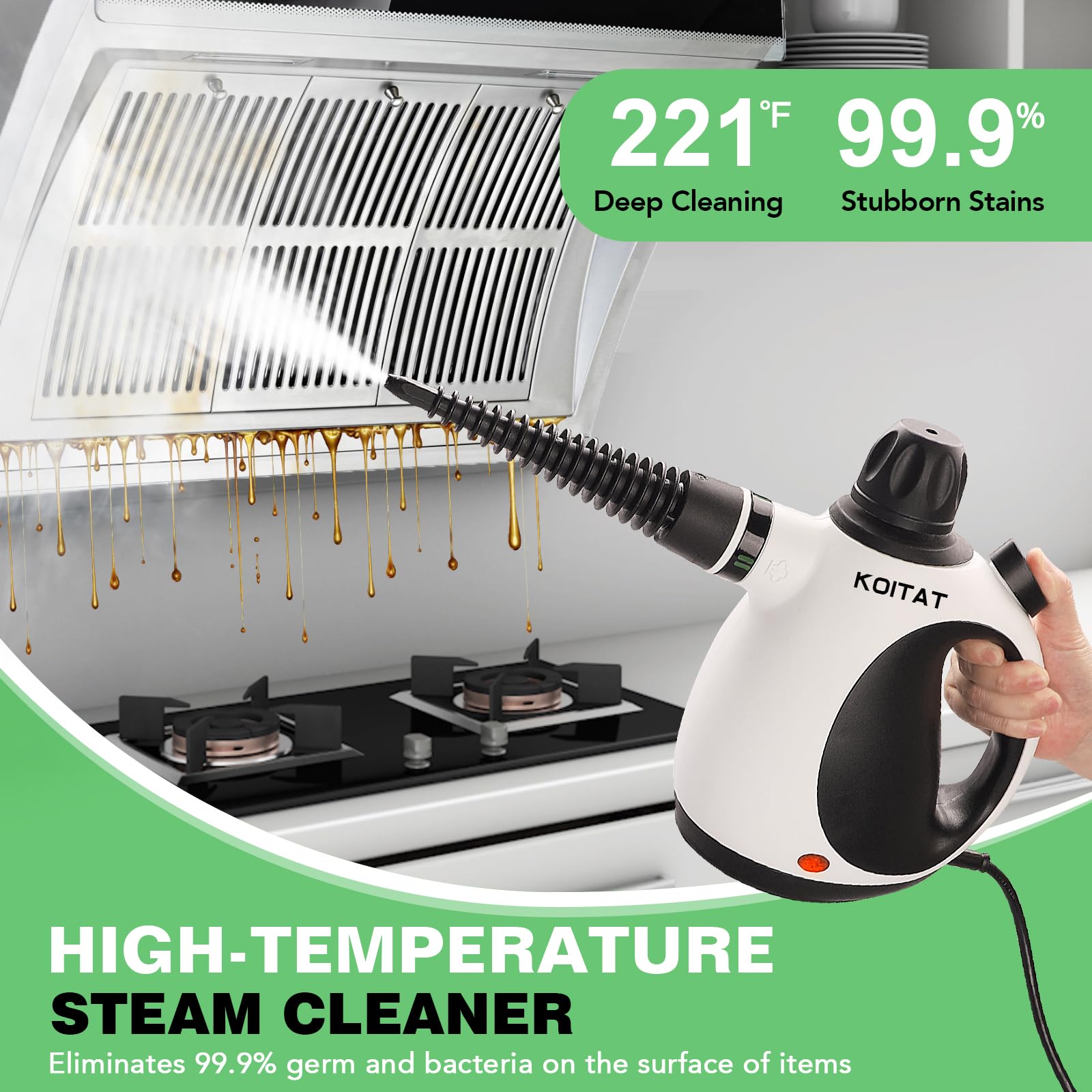 Steam Cleaner, Handheld Pressurized Steamer with 10-Piece Accessory Set, Multipurpose Portable Upholstery Steamer Cleaning with Safety Lock, All Natural Steam Cleaner for Home, Upholstery, Car, Floor