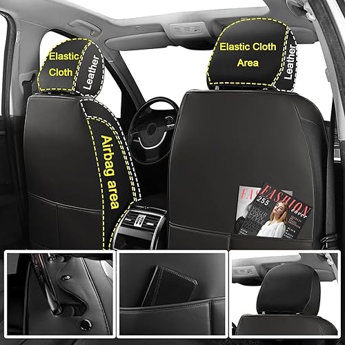 Miniatura 3 de Car Seat Covers Full Set in Black, Luxury Nappa Leather Seat Covers, Universal Automotive Seat Cover Fit for Most Trucks Sedans and SUV, Easy to