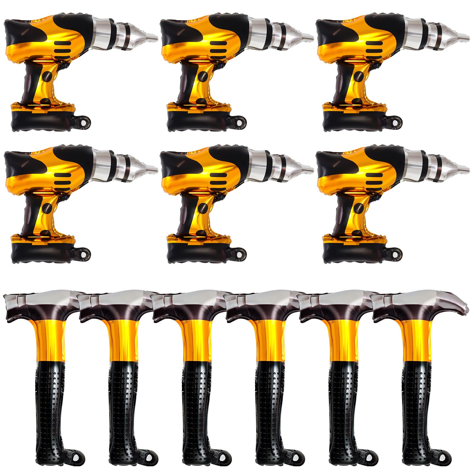 12 Pcs Hammer Drill Balloons Set,18 Inch Construction Foil Balloons,Construction Party Decorations Inflatable Construction Tools for Father's Day