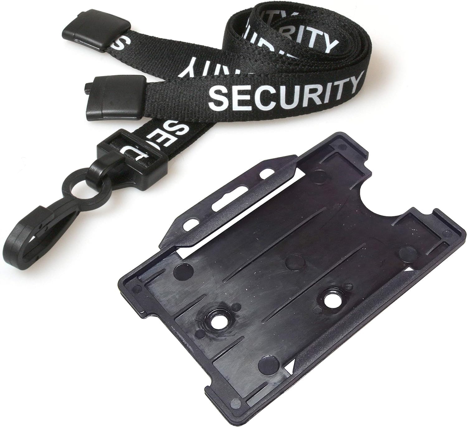 Pre Printed Security Lanyard with Safety Breakaway & ID Card Holder - Black I.D Badge Holder with Heavy Duty Printed Lanyard Rope - SIA Professional Identity Card Sleeve