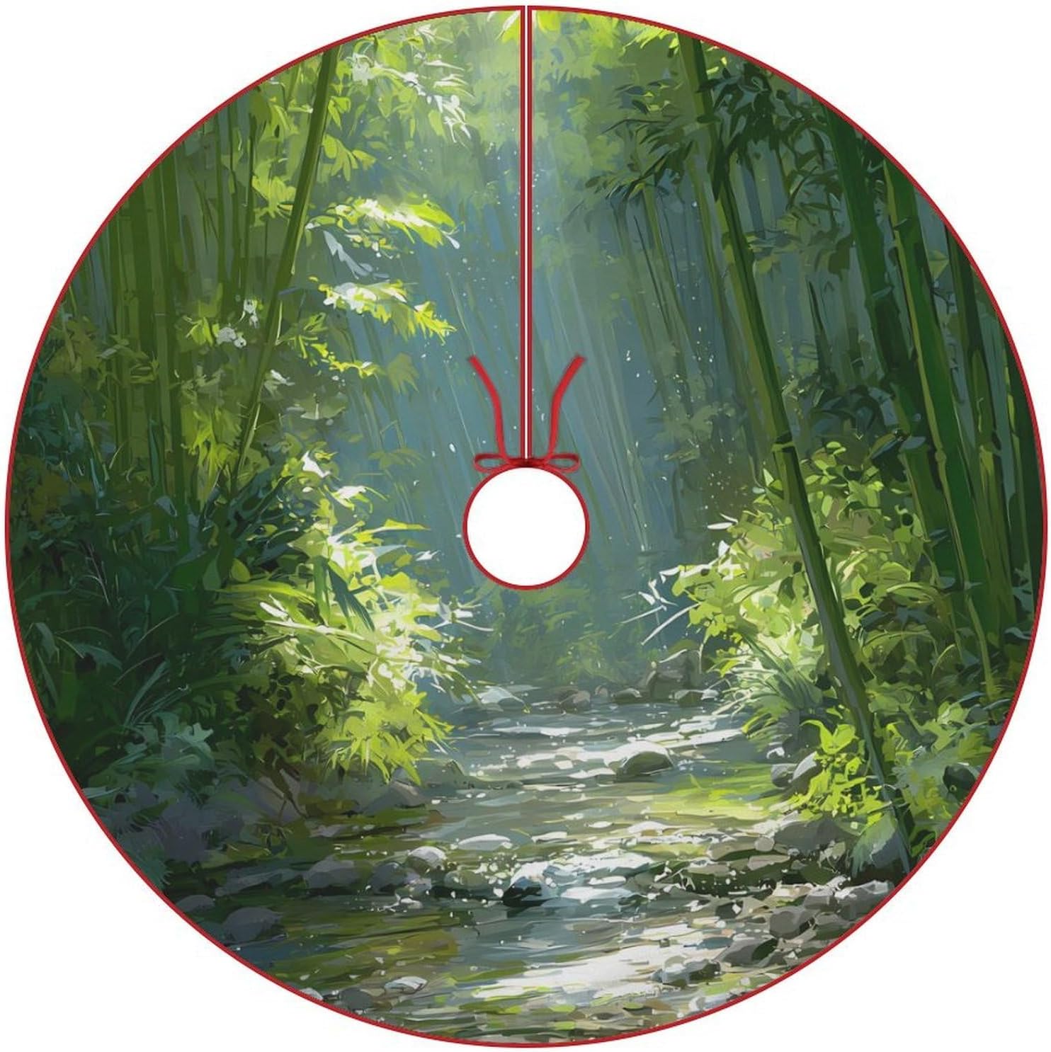 Green Forests Sunshine Tyndall Effect Graphic Christmas Tree Skirt for Xmas Trees Skirts Holiday Party Decorations
