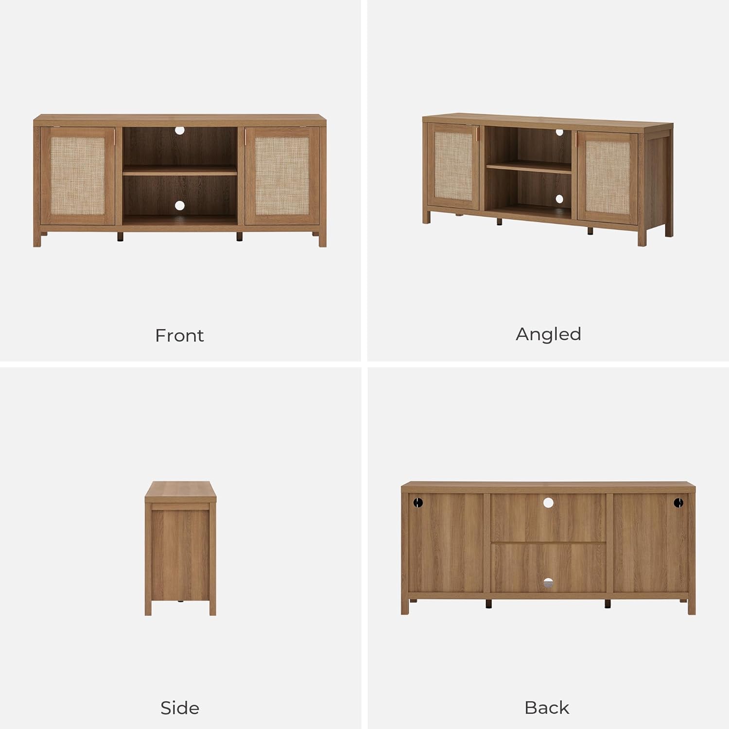 SICOTAS TV Stands for Living Room : Rattan TV Console Cabinet with Storage and Shelf, Boho Entertainment Center, 59" Media Console for 55, 65 Inch TV, 26" Tall Television Stands, Oak