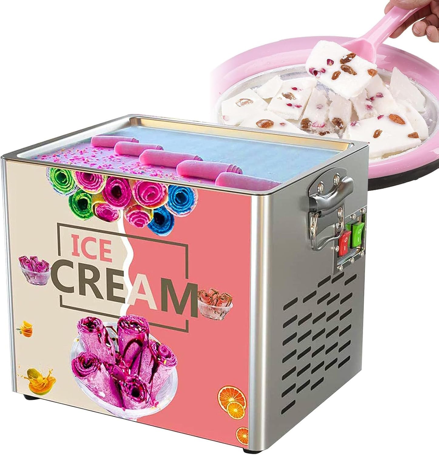 Commercial Rolled Ice Cream Maker, Automatic ice Cream Maker Pan Roller with 2 Ice Cream Shovel, Yogurt Fry ice Cream Machine