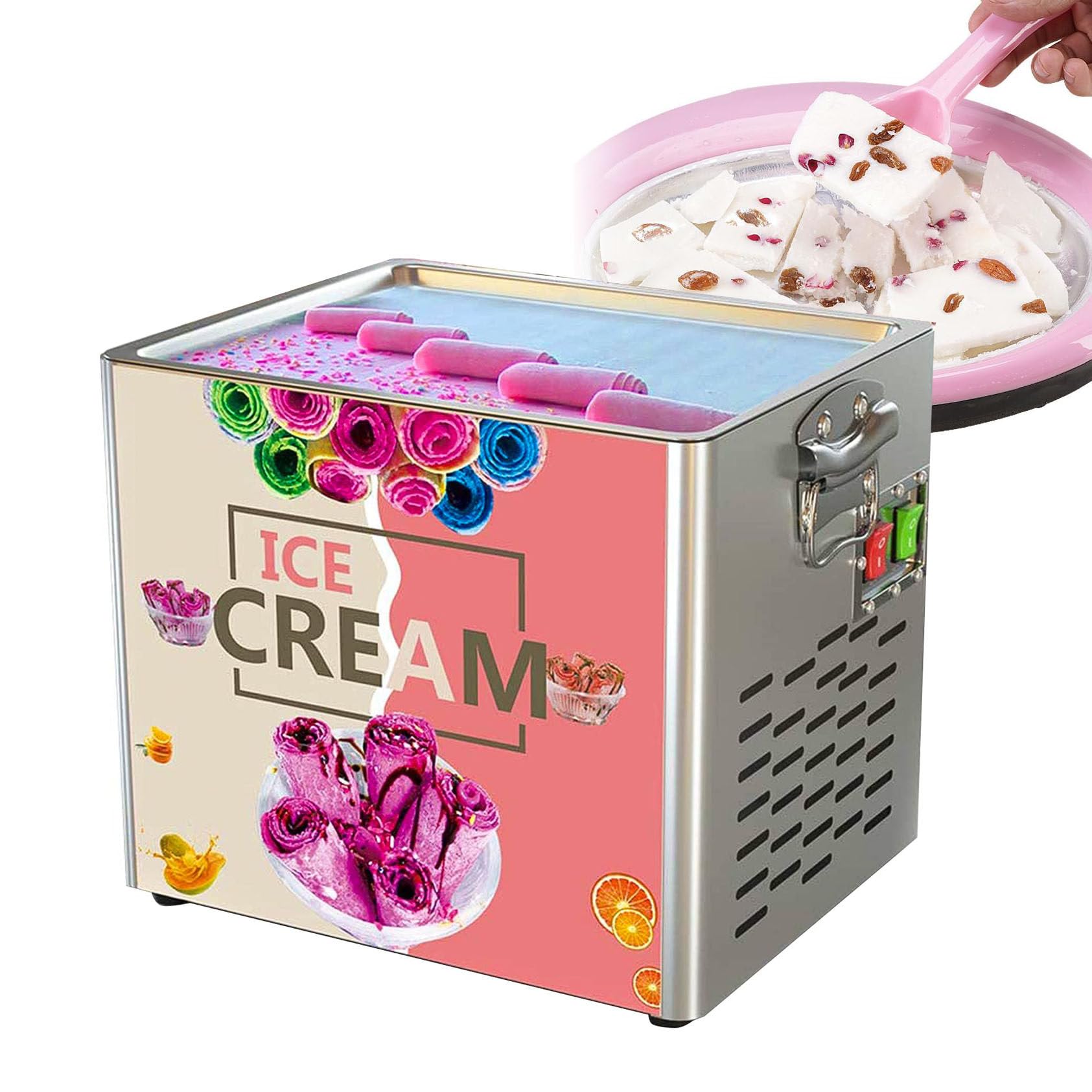 HCZKIUJY Commercial Rolled Ice Cream Maker, Automatic ice Cream Maker Pan Roller with 2 Ice Cream Shovel, Yogurt Fry ice Cream Machine