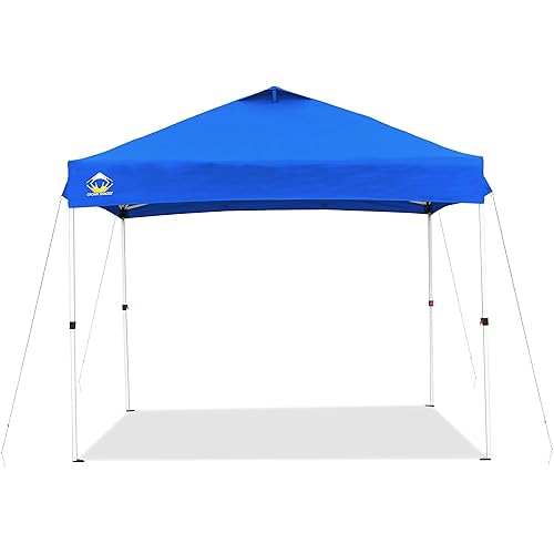 CROWN SHADES 10x10 Pop up Canopy Outside Canopy, Patented One Push Tent Canopy, Upgrade Version with 300D Silver Coated Top, Wheeled Carry Bag, Bonus 8 Stakes and 4 Ropes, Blue