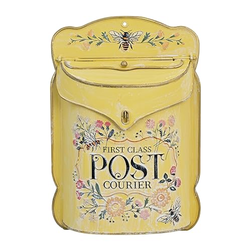 Z² BellaDecor Wall Mount Mailbox for Outside Vintage Mail Boxes for House Outside Metal Door Mailbox Drop Box Antique Style Nostalgic Charm Home Decorative, Flower Pattern, Yellow - Yellow