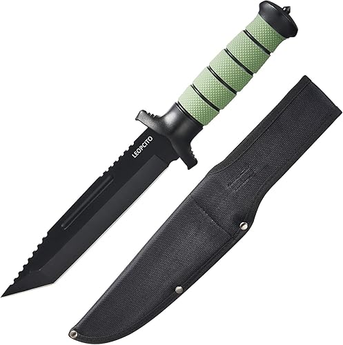 Miniatura 1 de Leopcito Cuchillos tácticos de hoja fija de 13.6 pulgadas con funda, cuchillo de mango antideslizante de espiga completa con hoja dentada para
