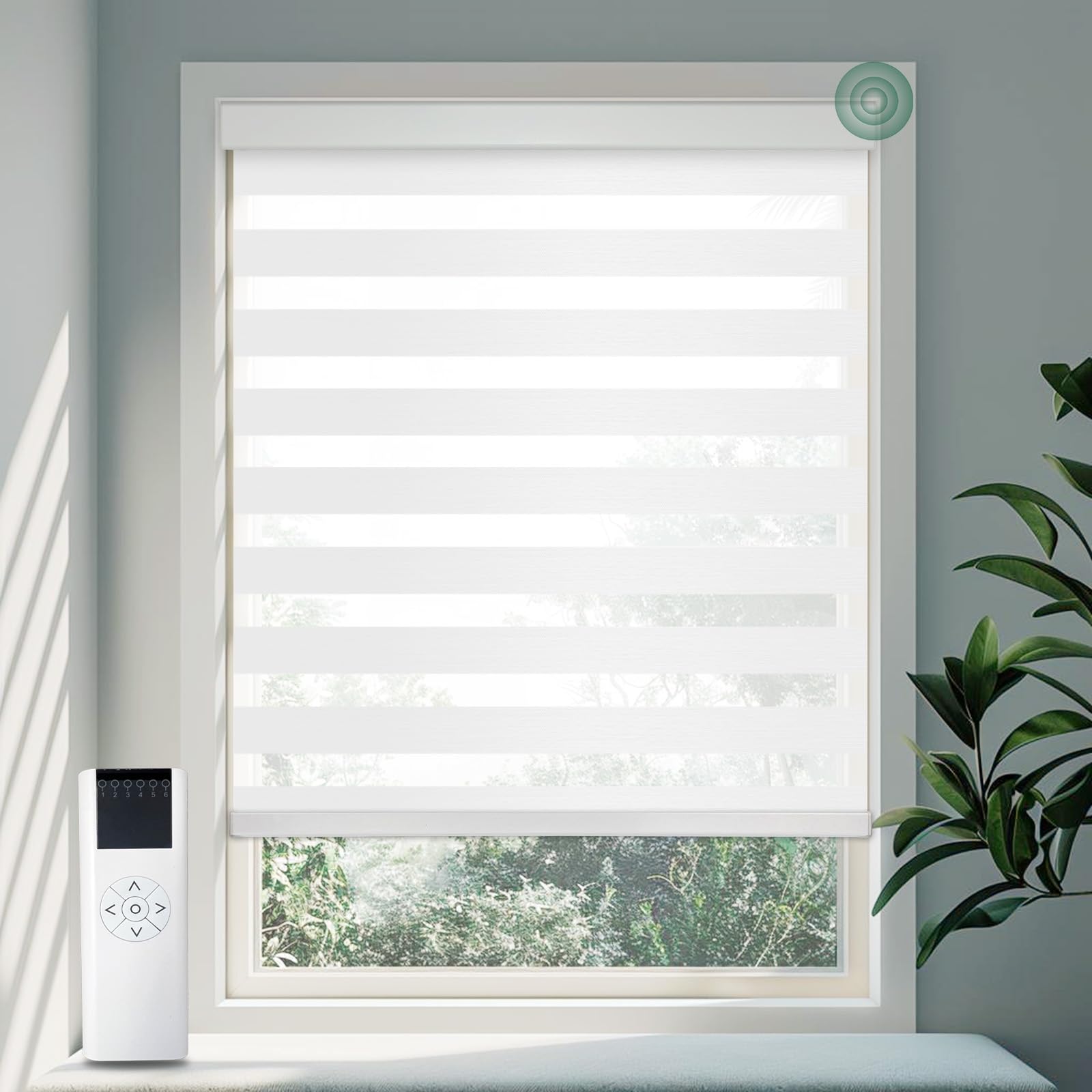 Motorized Zebra Blinds Custom Size Smart Dual Layer Shades for Windows with Remote | Assembled in USA | Electric Day and Night Privacy Light Filtering Rechargeable Quiet Motor Window Shades