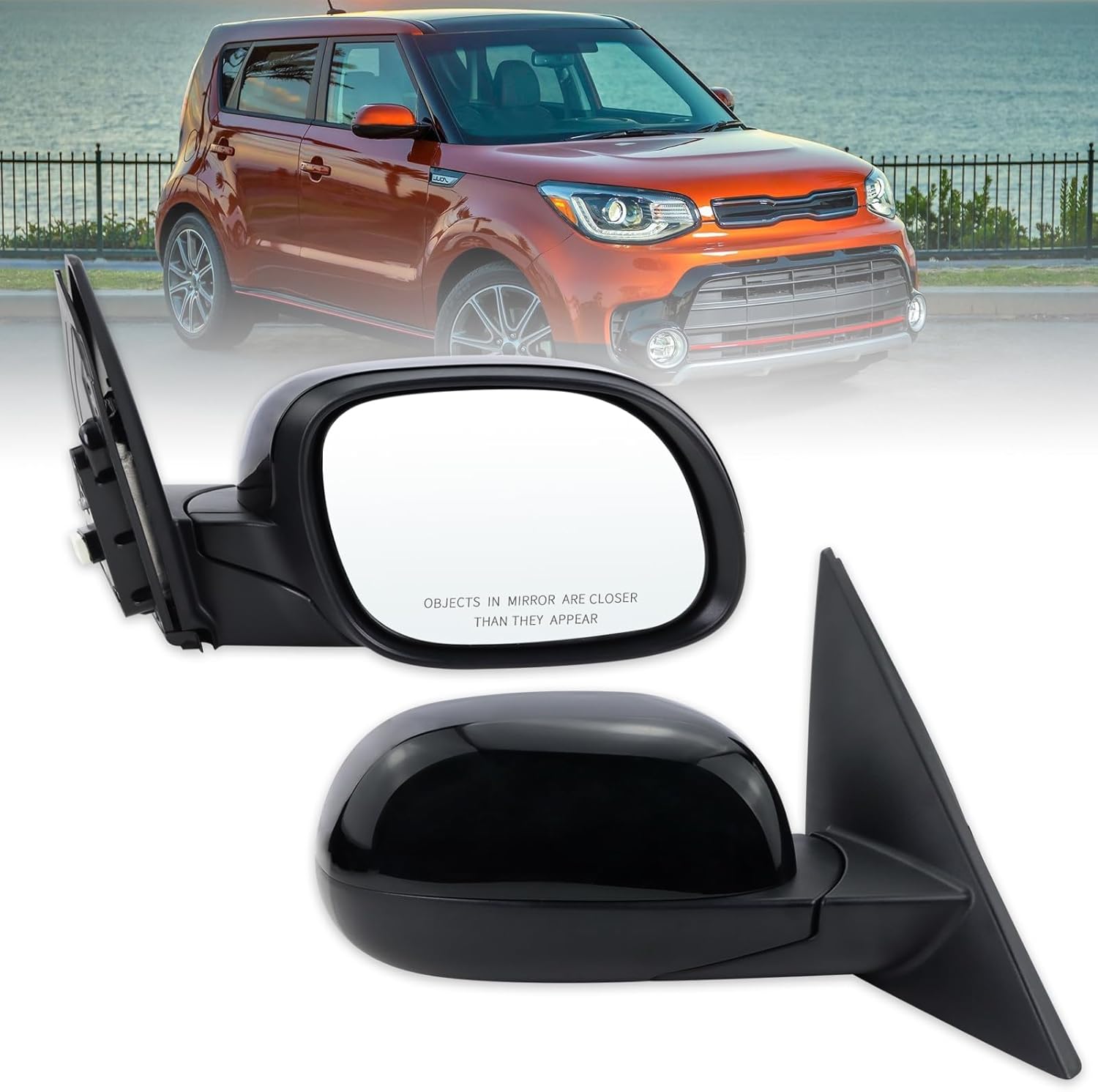 Left Driver Side Mirror Compatible With 2014 2015 2016 2017 2018 2019 Kia Soul With Manual Folding Power Glass Black Replace#87610B2500(3Pins)