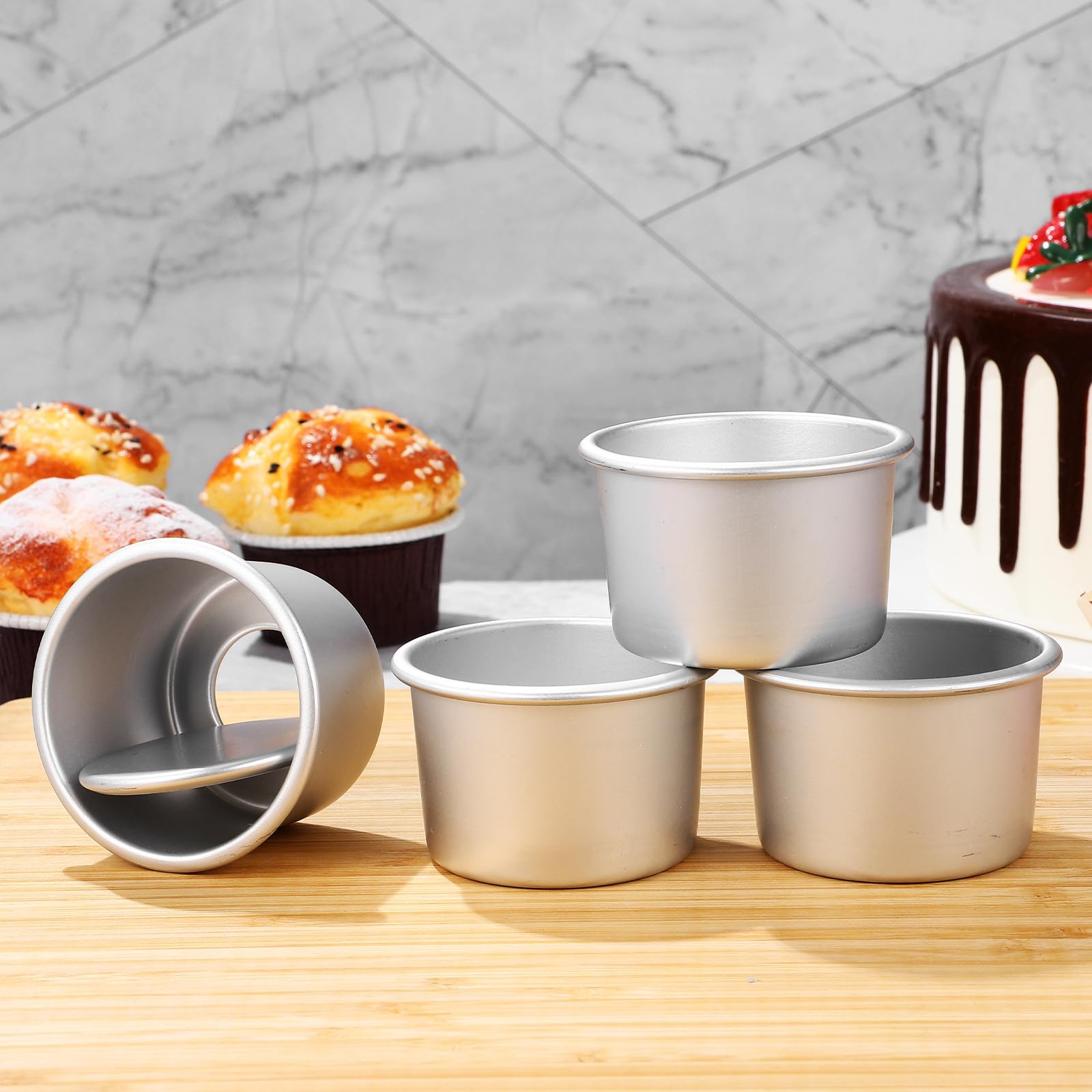 Molde para Pasteles de 2 Pulgadas con Fondo Desmontable, Juego de 4 Piezas de Aleación de Aluminio Antiadherente, Adecuado para Hornear Bizcochos, Tartas y Postres en