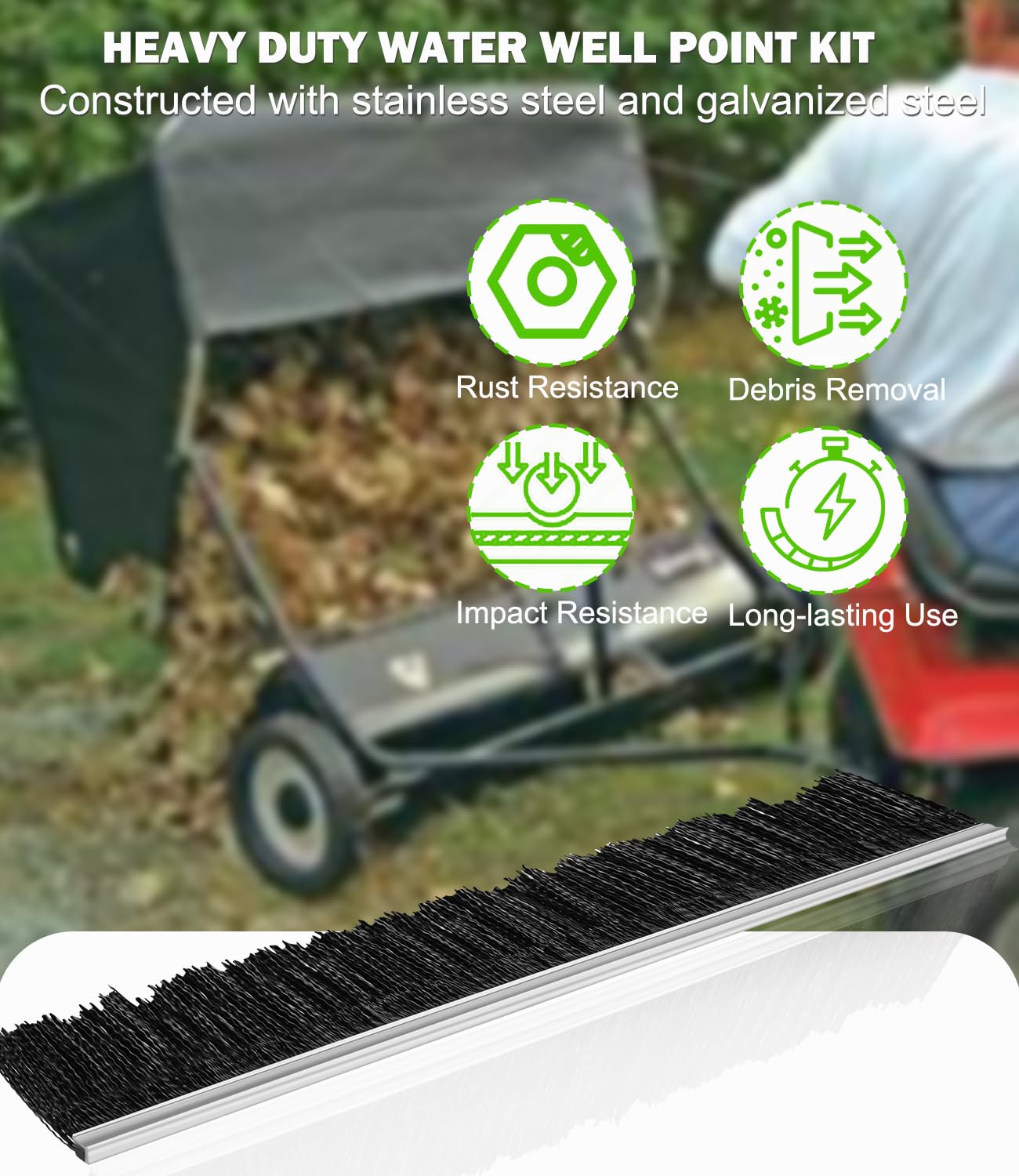 Paquete de 4 cepillos de 21-3/4 pulgadas para remolque Craftsman Agri-Fab de 42 pulgadas detrás del césped y barredora de hojas, 46780