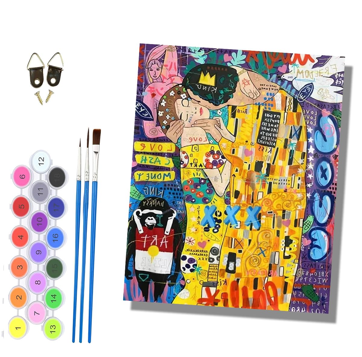 HONGPZH Paint by Numbers for Adults Painting by Numbers for Adults Canvas Kits Paint by Number Crafts Kits for Gift Home Decoration 16x20 inch Couple Street Graffiti