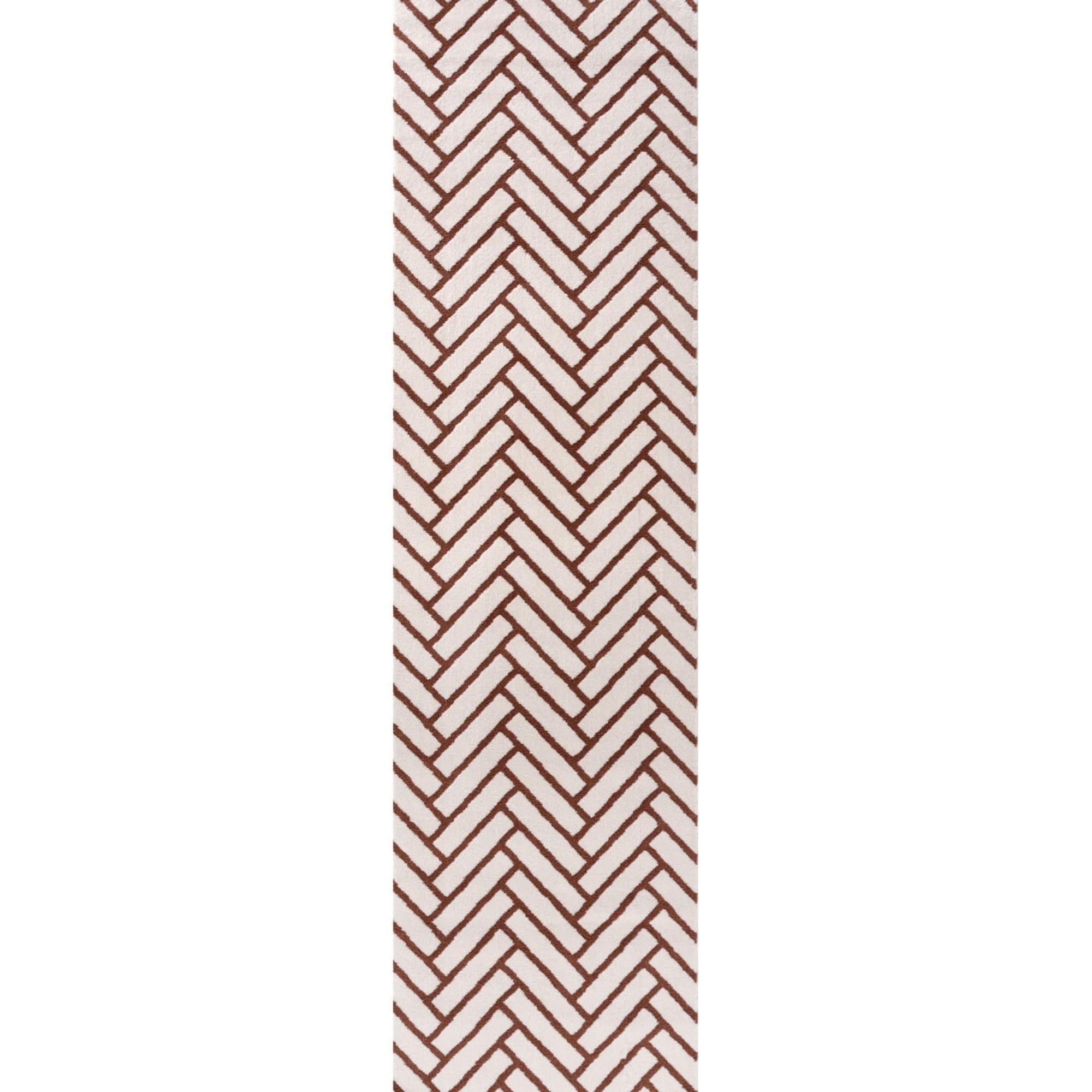 THE RUGS Loft Herringbone Living Room Area Rug & Runners Soft Pile in Terracotta | Size: 80cm x 300cm