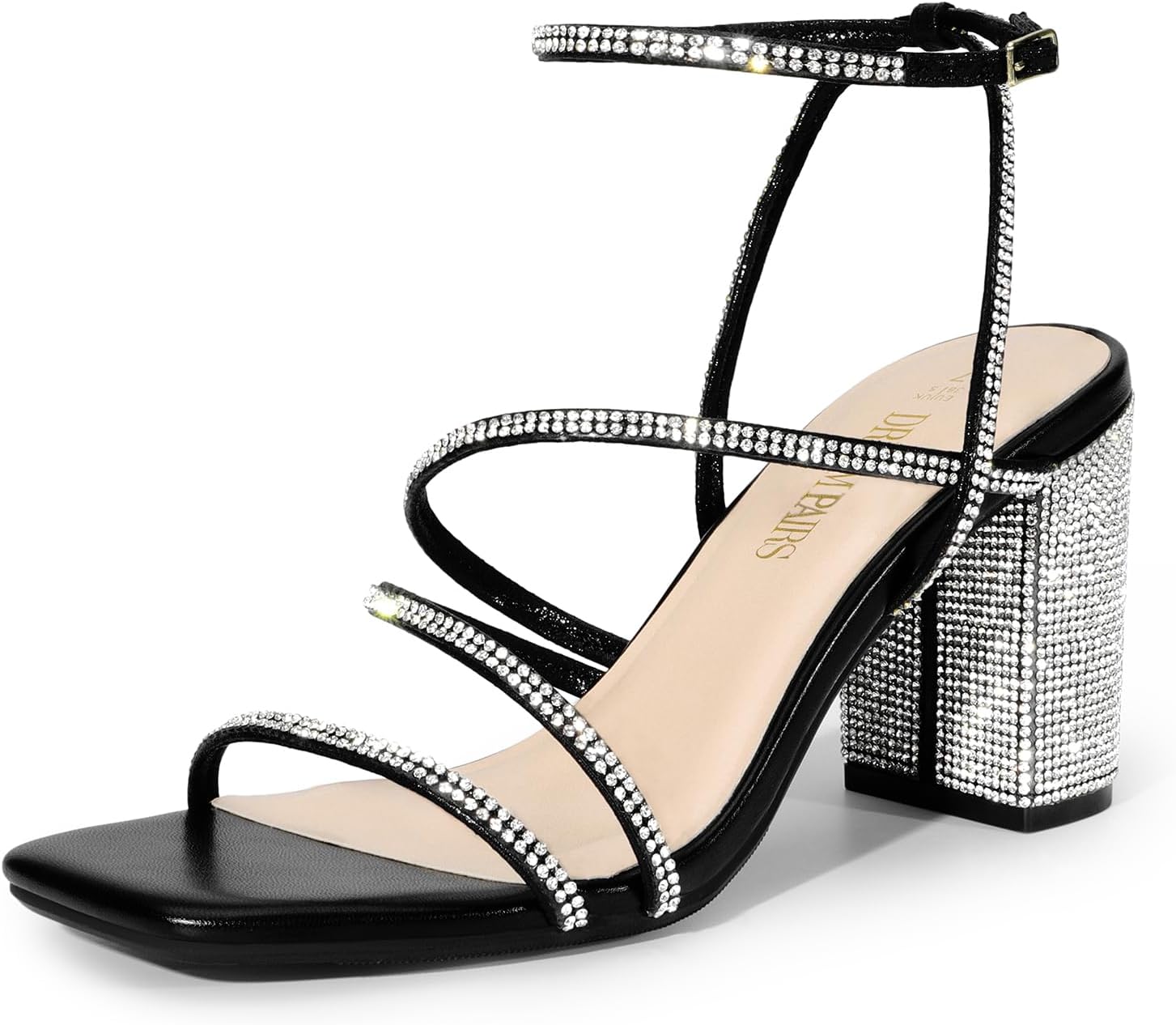 Women's Heels Chunky Block Strappy Square Open Toe Ankle Buckle Heeled Sandals Wedding Party Dress Shoes Indie