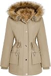 HEEKPEK Womens Fall Jackets Fleece Lined Parka Jacket Hooded Long Warm Coat with Faux Fur Hood Pockets Winter Overcoat
