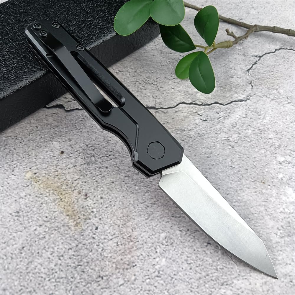 Multifunctional Knife, EDC Folding Pocket Knives For Men, 2.75in Stonewashed Reverse Tanto Blade, Black Aluminum Handles With Pocket Clip for Outdoor Camping
