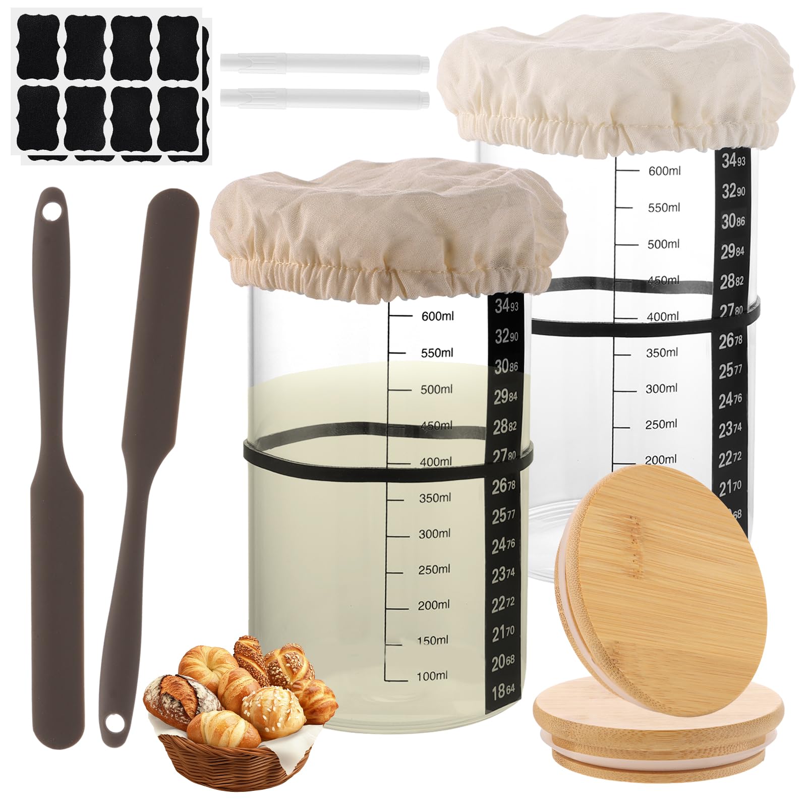 Kit levain et pot fermentation de 680 ml avec spatule pour pain maison