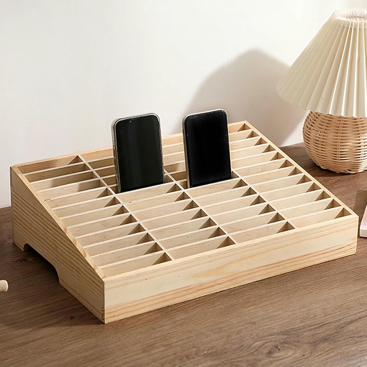 Clear Cell Phone Locker Box Mobile Phones Desktop Organizer Wooden Cell Phone Storage Cabinet Phones Capacity Storage Cabinet Slots~/