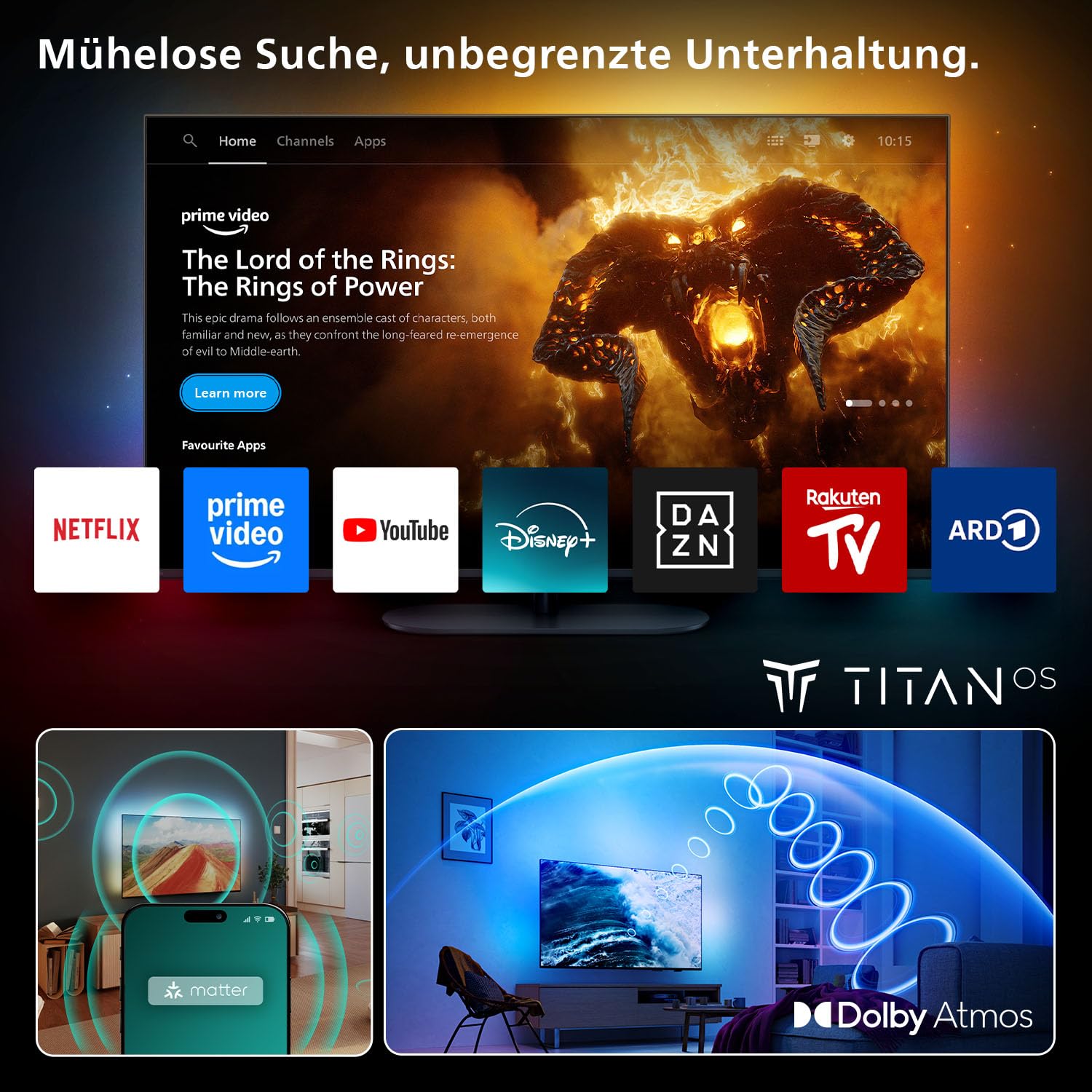 PHILIPS Ambilight 55PUS8200 4K LED Smart TV - 55 Zoll Display mit Pixel Precise Ultra HD, Titan OS, Dolby Vision und Dolby Atmos Sound, 2025