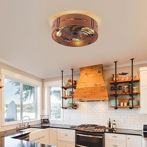 Miniatura 5 de NORFOLK Ventiladores de techo con luces, iluminación enjaulada de perfil bajo de 20 pulgadas con control remoto, montaje empotrado con estilo