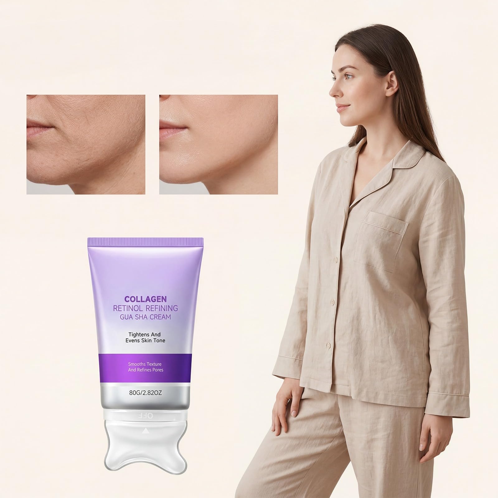 Krem do masażu szyi Gua Sha Collagen Retinol, nawilżający ujędrniający lift, wyrównuje odcień, wygładza teksturę i przycinanie porów na szyi, szczęce i czółenkach (6 sztuk)
