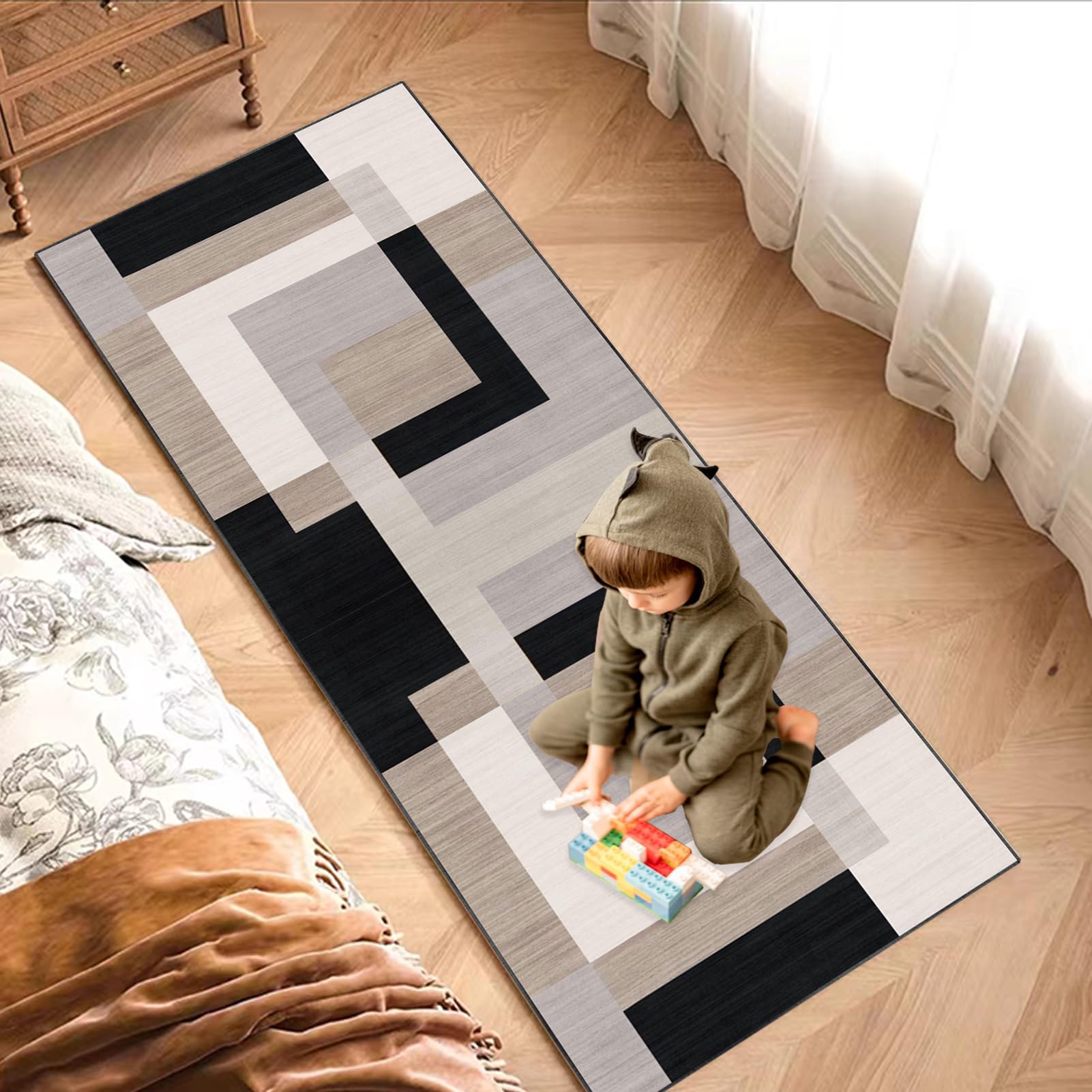 Loper, antislip tapijtloper voor de gang, wasbare keukentapijtloper, smalle tapijtloper 50 x 350 cm, robuuste entreemat laagpolig tapijt voor entree, keuken, wasruimte, binnen voordeurmat