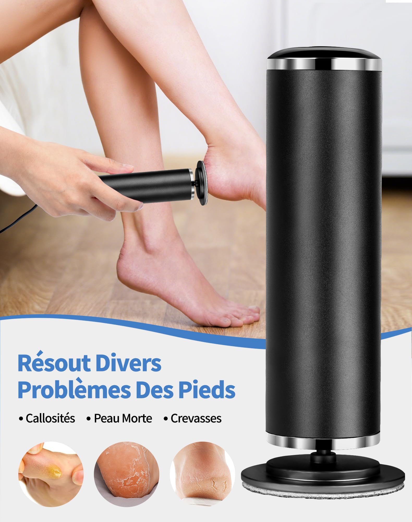 Honey Glow Pied, Râpeuse Pieds Électrique Professionnelle 60 Disques Abrasifs Inclus, Ponceuse Pieds Plug & Play Sans Recharge, Outil De Pédicure Pour Femme & Homme (Noir)