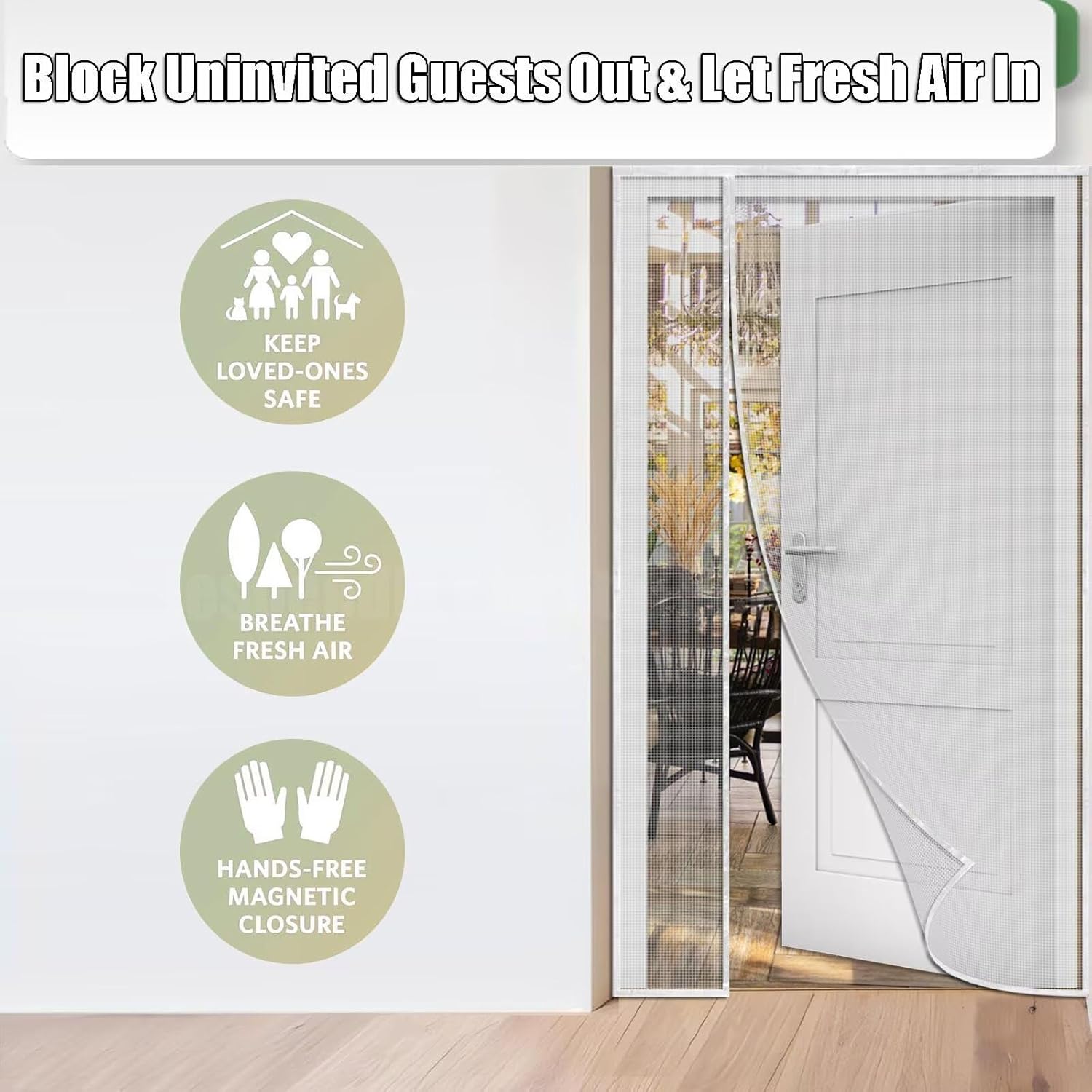 Magnetic Screen Door - Self Sealing, Heavy Duty Magnetic Screen Door, Hands Free Mesh Curtain - Patio Screen Door Mesh Partition Self-Closing, 155x185cm White