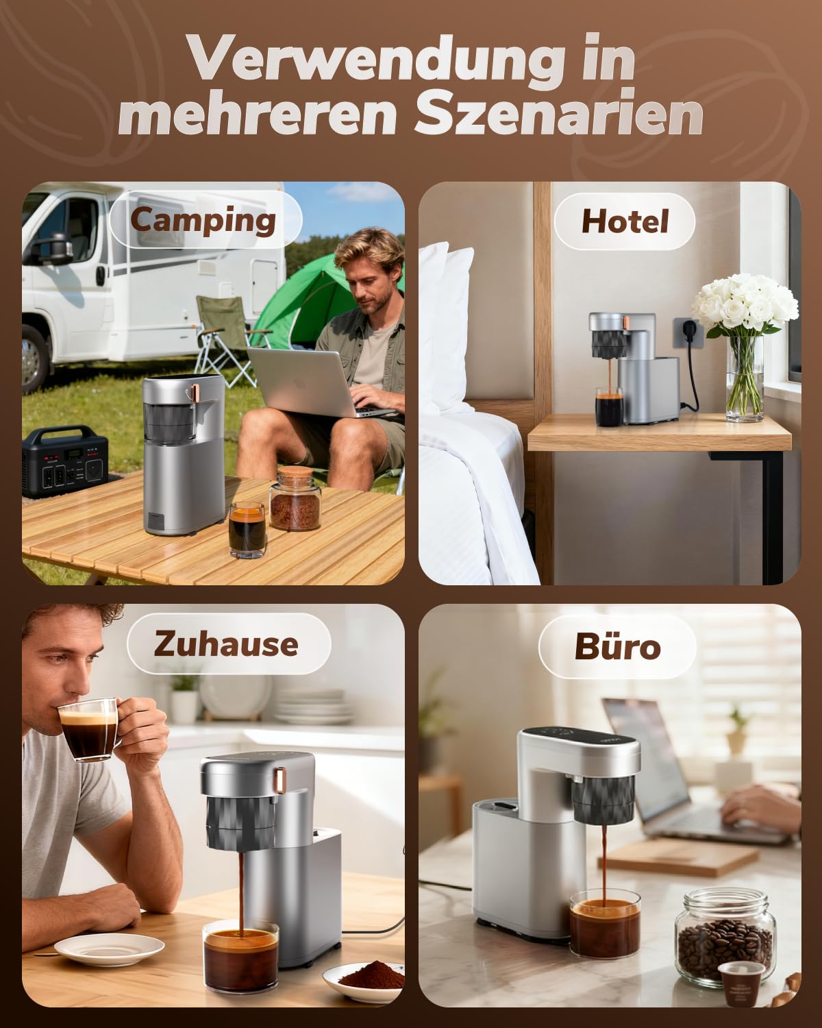 Kompakte Espressomaschine 20Bar Touchscreen einstellbare Temperatur 85-95°C tragbare Akku Kaffeemaschine für Camping