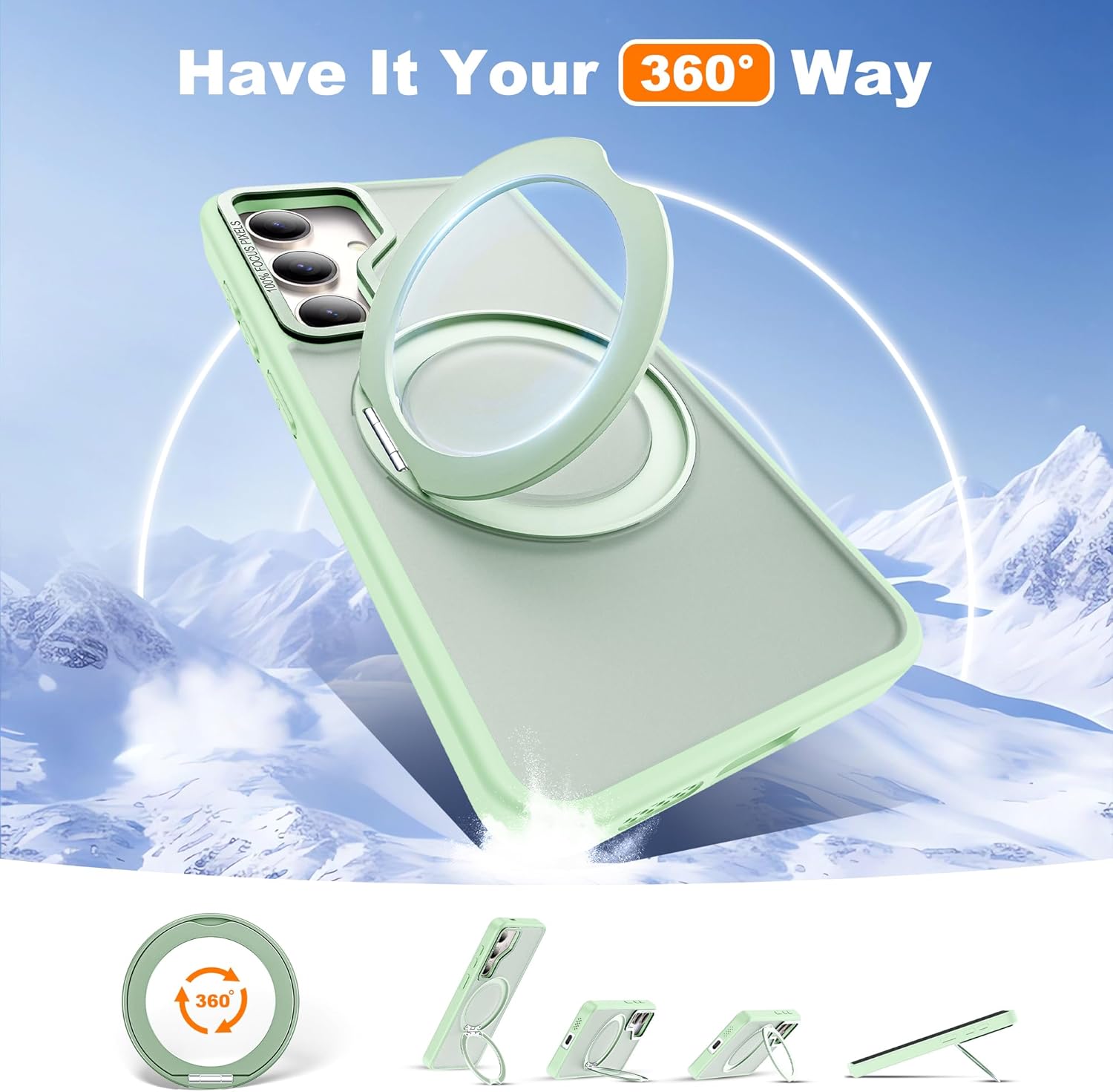 for Samsung Galaxy S25 Case with 360°Rotatable Magnetic Ring Stand Compatible with Mag-Safe Military Protection Shockproof Matte Translucent Phone Cases for Samsung Galaxy S25,Green - Image 2
