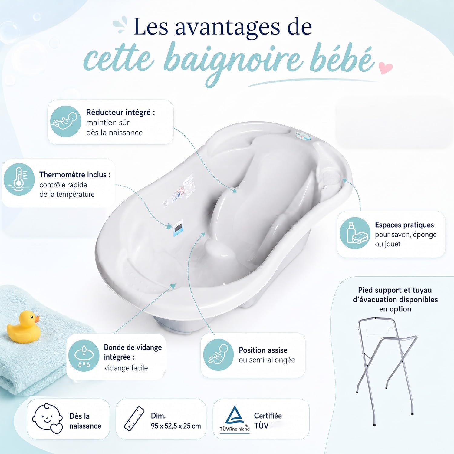 Bañera para bebé con reductor integrado. gris gris Talla:+ Pied + Tuyau