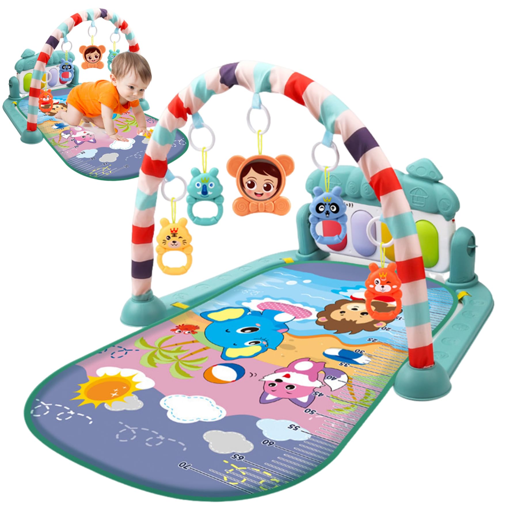 Centro de actividades para bebés con música y luz Tapete de juegos para gimnasio para bebés fácil y seguro con colgante de sonajero Tapete de juego extraíble con tablero ajustable para recién nacidos