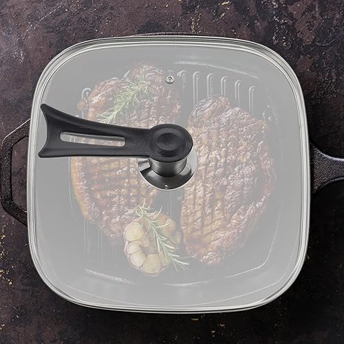 Miniatura 3 de Luxshiny Tapa cuadrada de vidrio para untar, para sartenes de hierro fundido, tapa de sartén con asa, tapa universal para olla, cubierta de sartén