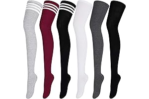 6 Pairs Thigh High Stocks for Women, Extra Long Socks, Long Boot Stockings