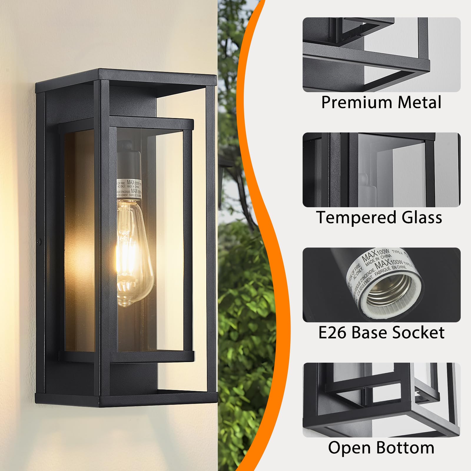 14 Outdoor Wall Lights Fixtures Black Exterior Lighting Fixtures Waterproof Outdoor Wall Lantern Modern Front Porch Lights with — view 3