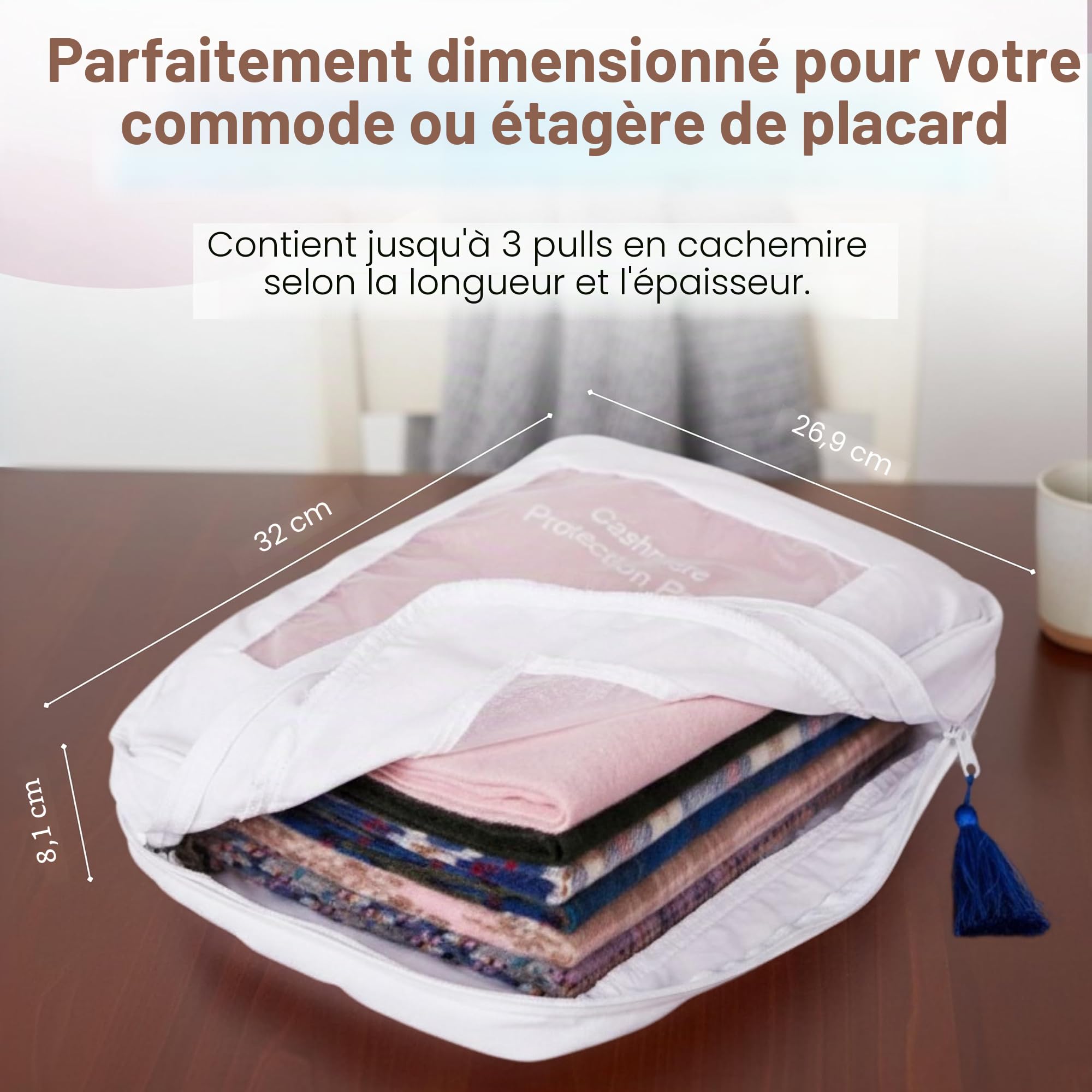 Housse de rangement anti-mites pour la protection d’articles en cachemire (XL)