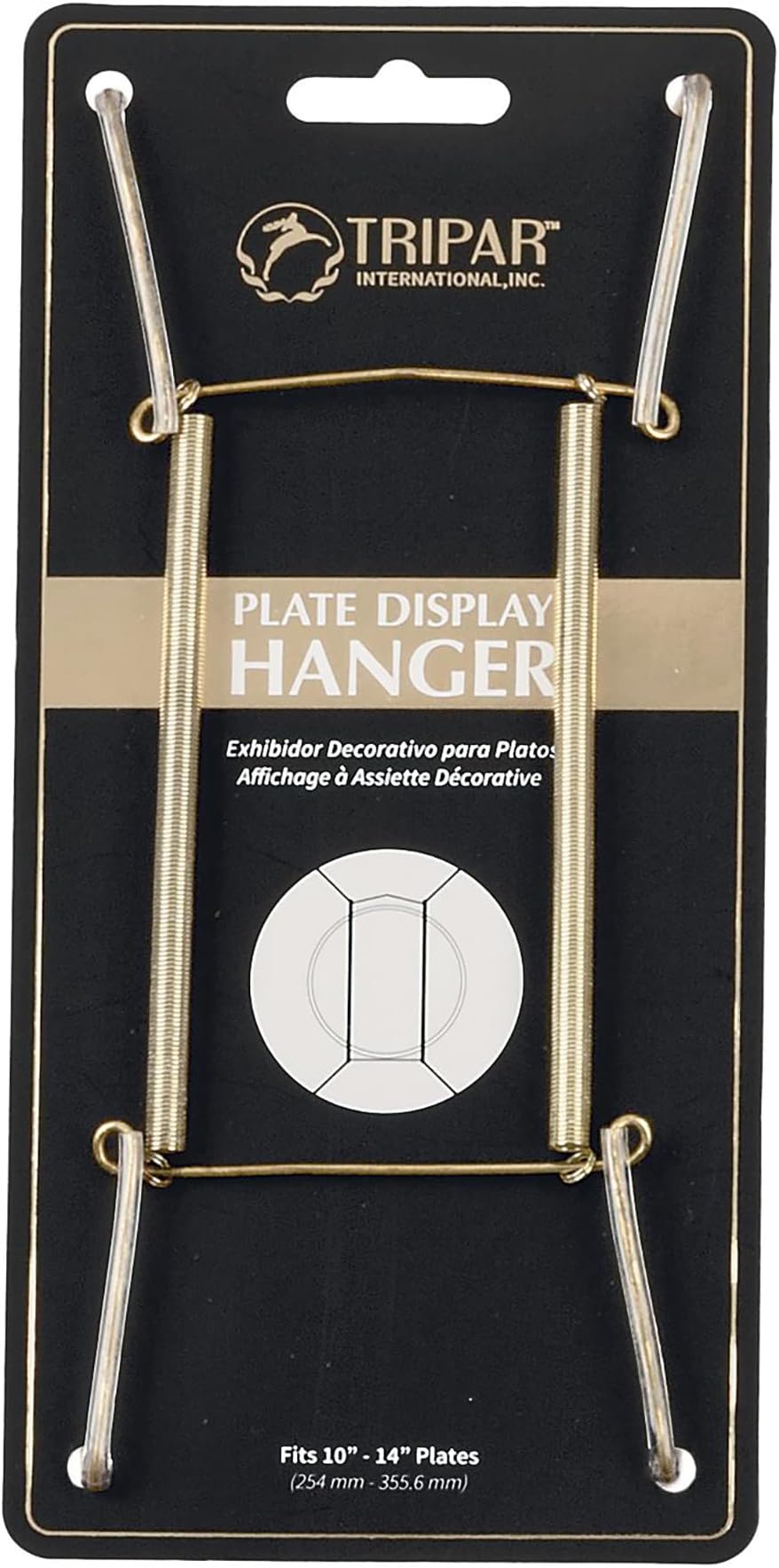 Tripar Wall Plate Hanger, Brass Wire (10-14 Inch) - Durable, Flexible Coils Conform to Most Plates - Holds Up to 2lbs on Wall - Features Clear Coated Vinyl Tips and Sleeves to Prevent Scratches.