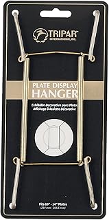 Tripar Wall Plate Hanger, Brass Wire (10-14 Inch) - Durable, Flexible Coils Conform to Most Plates - Holds Up to 2lbs on Wall - Features Clear Coated Vinyl Tips and Sleeves to Prevent Scratches.