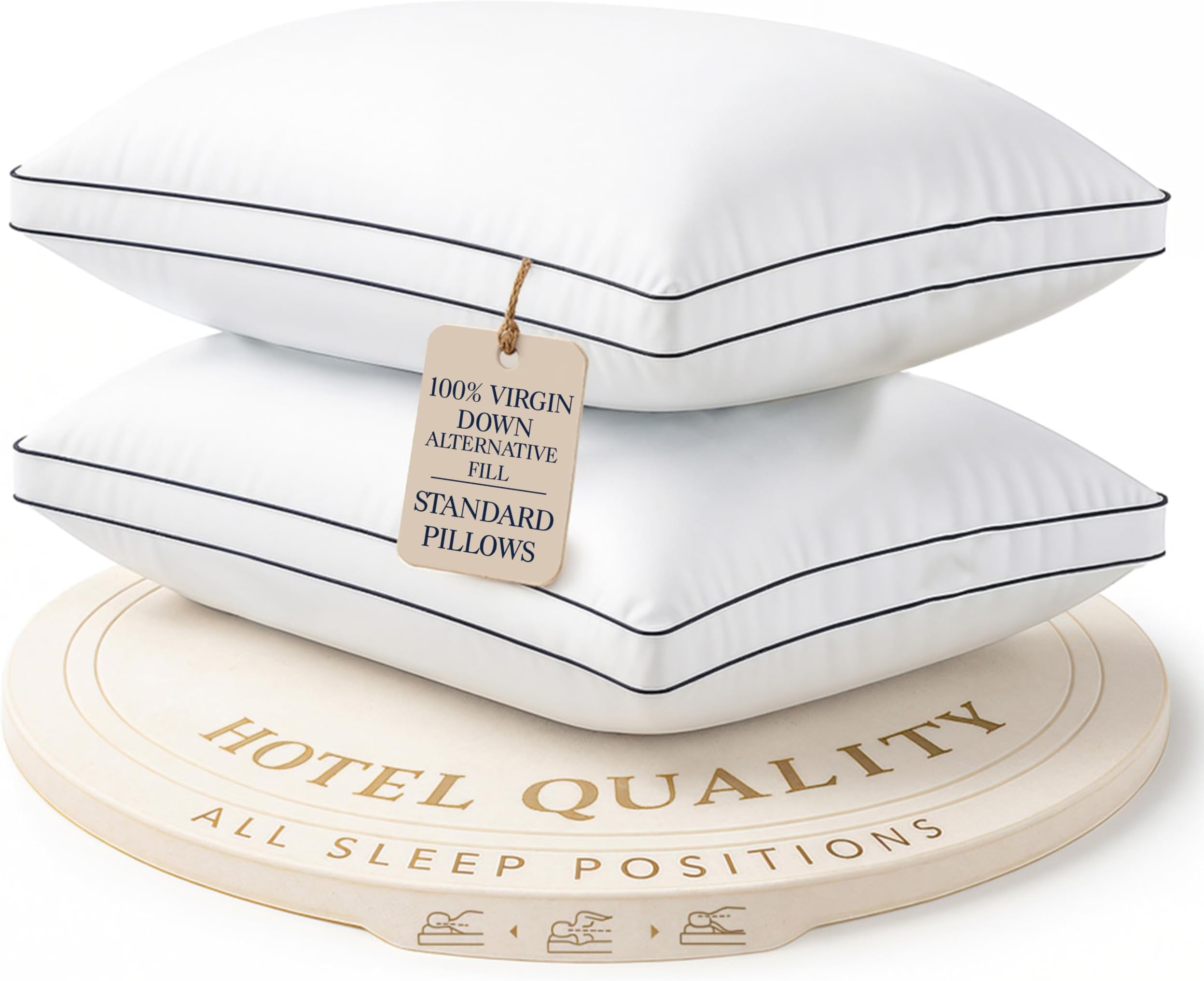 LANE LINEN Bed Pillows Standard Size Set of 2, Medium Soft Support Gusseted Hotel Pillows, Down Alternative Standard Pillow for Side Sleepers, Machine Washable, Comfortable for Quality Sleep - White