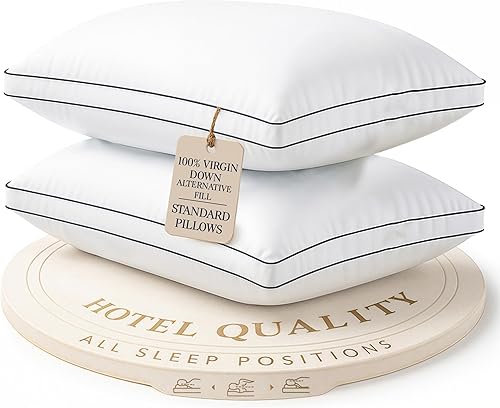 LANE LINEN Juego de 2 almohadas de cama de tamaño estándar, almohadas de hotel con refuerzo de apoyo suave medio, almohada estándar de plumón