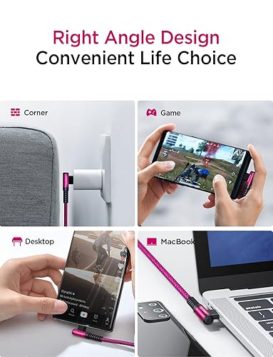 Vista 91 de AINOPE Cable USB C a USB C de 240 W (paquete de 2 unidades de 6.6 pies USB C) USB C a USB C, cable de carga rápida USB C en ángulo recto para iPhone