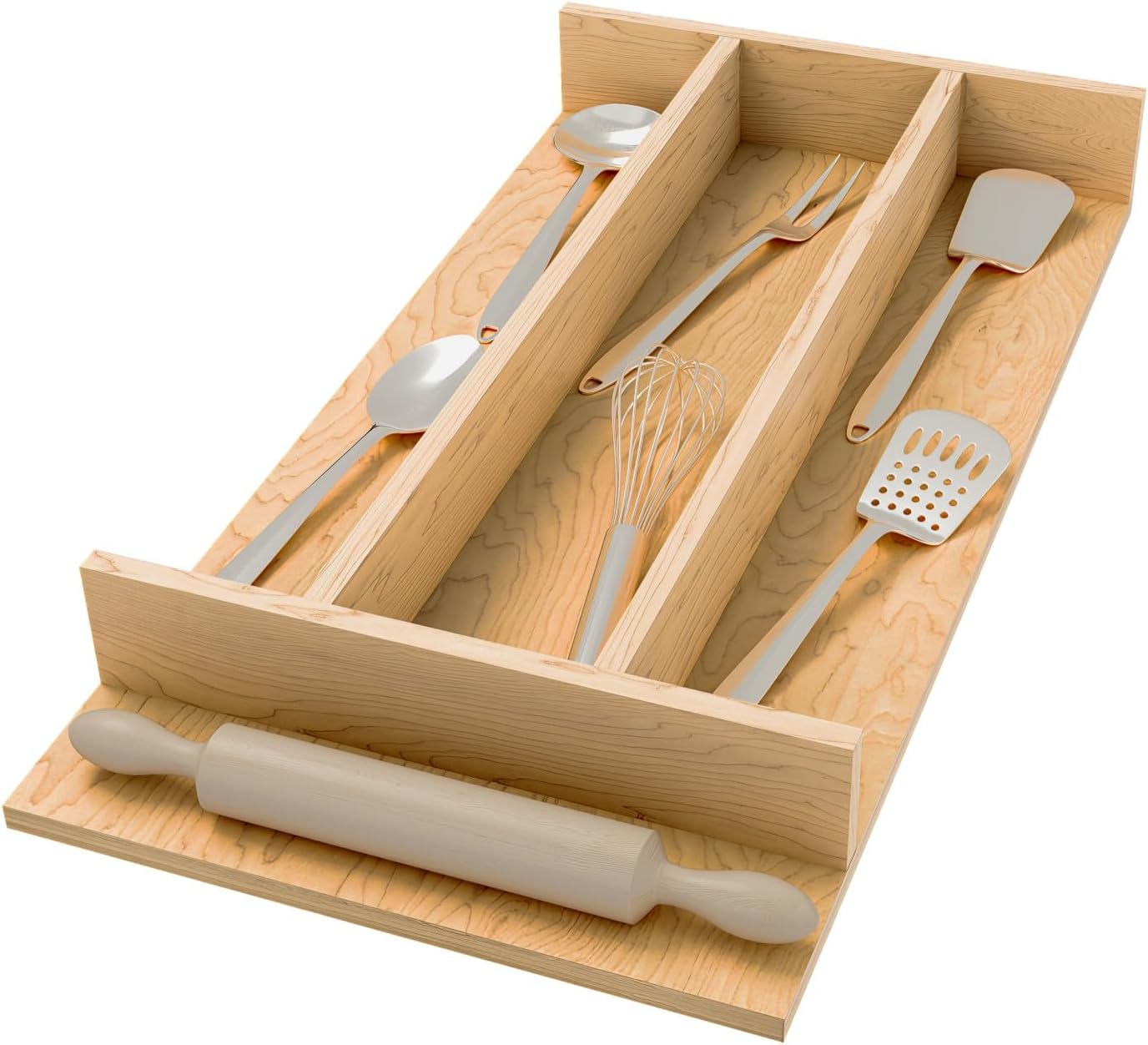 Rev-A-Shelf Natural Maple Right Size Utensil Insert Home Storage Kitchen Organizer 4 Compartment Drawer Accessory, 10-1/4" x 19-1/2", 4WUT-15SH-1