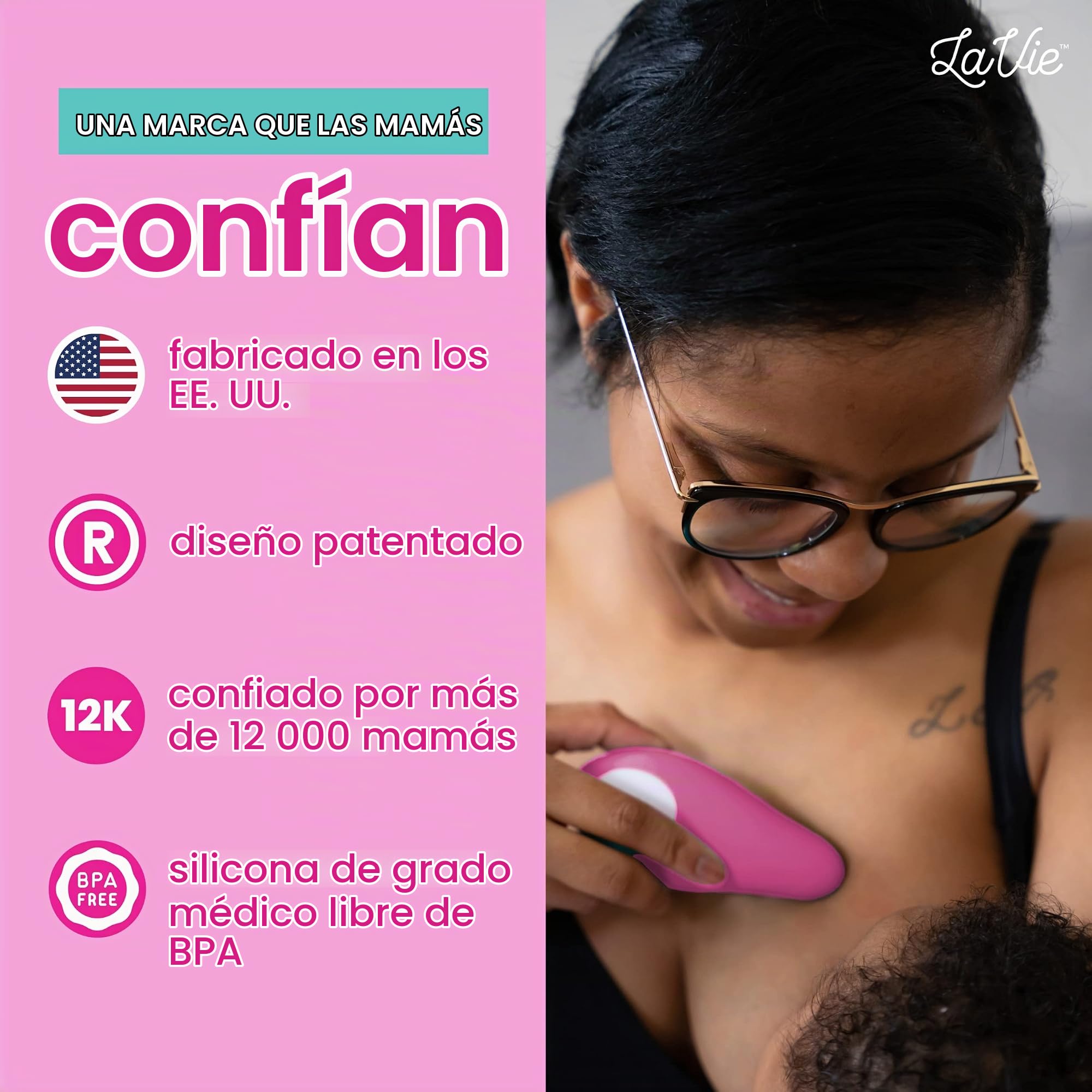 LaVie Masajeador de lactancia, soporte de lactancia para conductos obstruidos, mastitis, mejora del flujo de leche, congestión, grado médico Rosa
