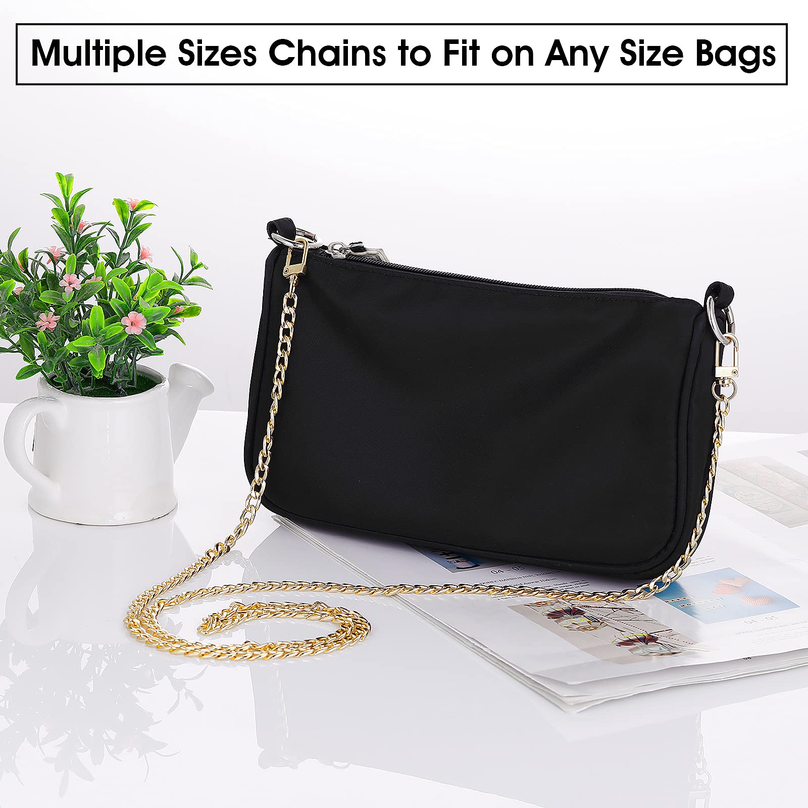 Shynek Cadenas De Monedero, 2 Piezas De Extensor De Correa, Cadena De Cinturón Dorada, Cadena Corta Para Bolsos Cruzados, Bolsos De Mano