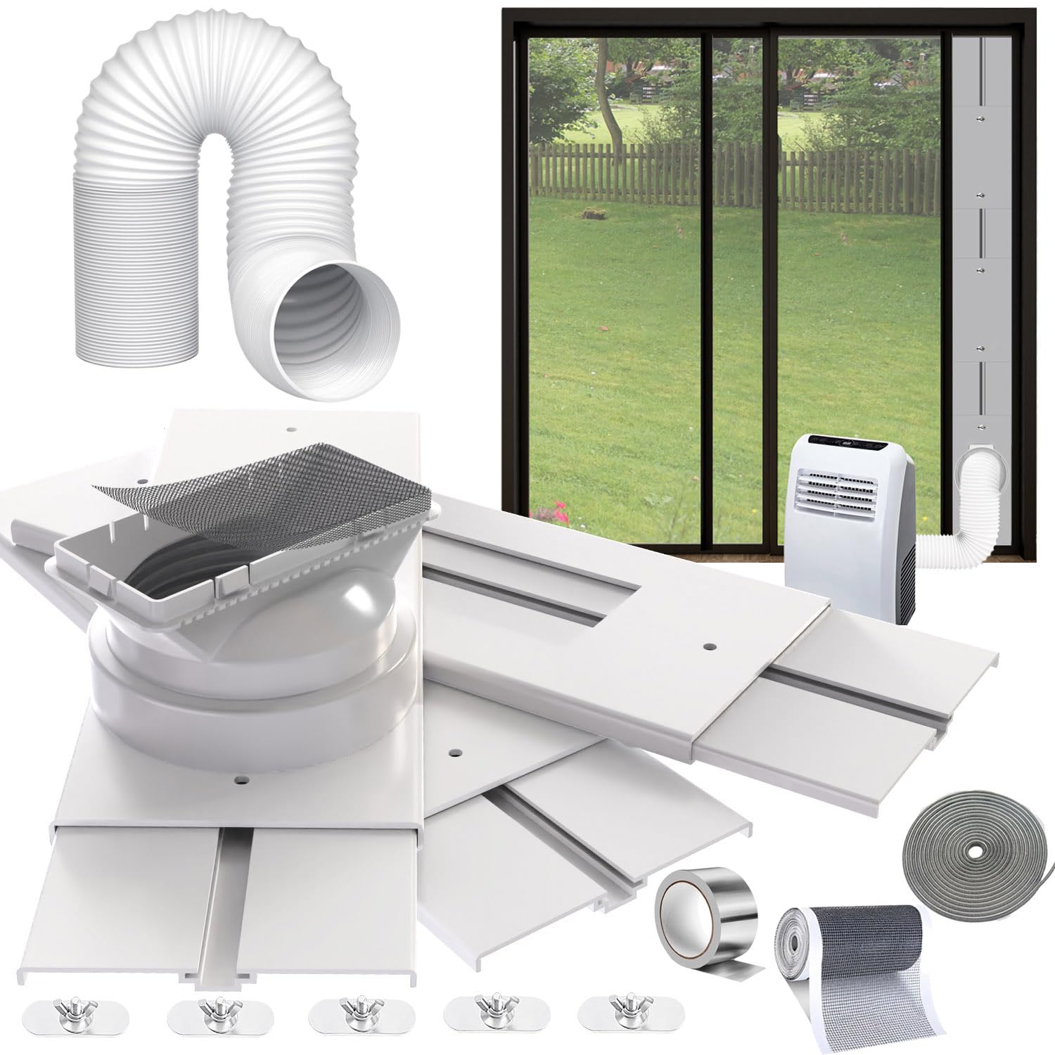 Kit di aria condizionata per porta scorrevole, lunghezza massima regolabile 220 cm, porta scorrevole AC, adatto per tubo di scarico 13 cm