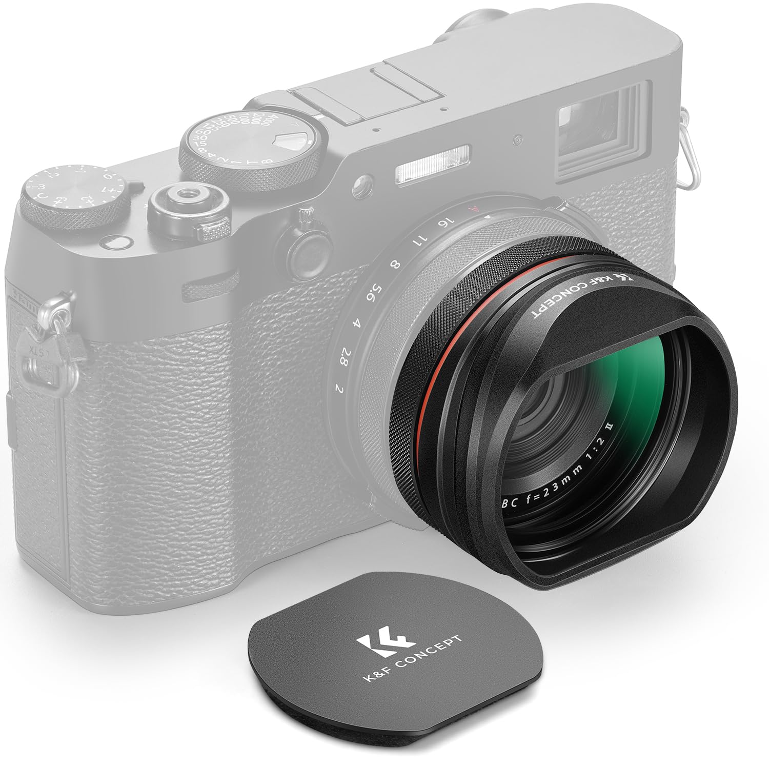 K&F CONCEPT UV Filter mit Gegenlichtblende,Objektivdeckel Kompatibel mit Fujifilm X100 / FX100 / SX100 / TX100 / X100V-Schwarz (Nano-Xcel Serie)