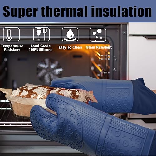 Vista 20 de Guantes de horno con almohadillas calientes resistentes al calor y cinco espátulas de silicona diseñadas para cocinar en la cocina, guantes