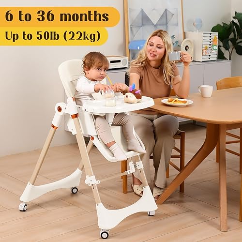 Miniatura 8 de Silla alta plegable para niños pequeños y bebés  Ajuste de altura de 5 niveles, montaje sin herramientas  Funda de asiento lavable a máquina y