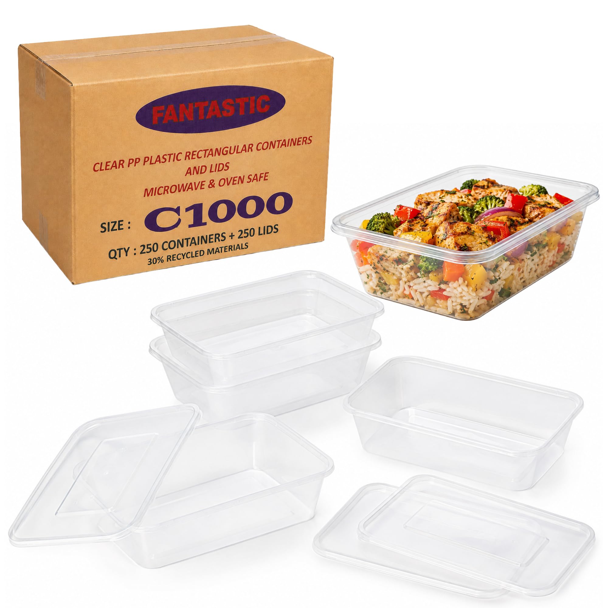 RAP Gloves 250pcs Clear Plastic Food Containers with Lids – 1000ml Food Safe Takeaway Containers Microwave & Freezer Safe Meal Prep Boxes Catering Storage Containers