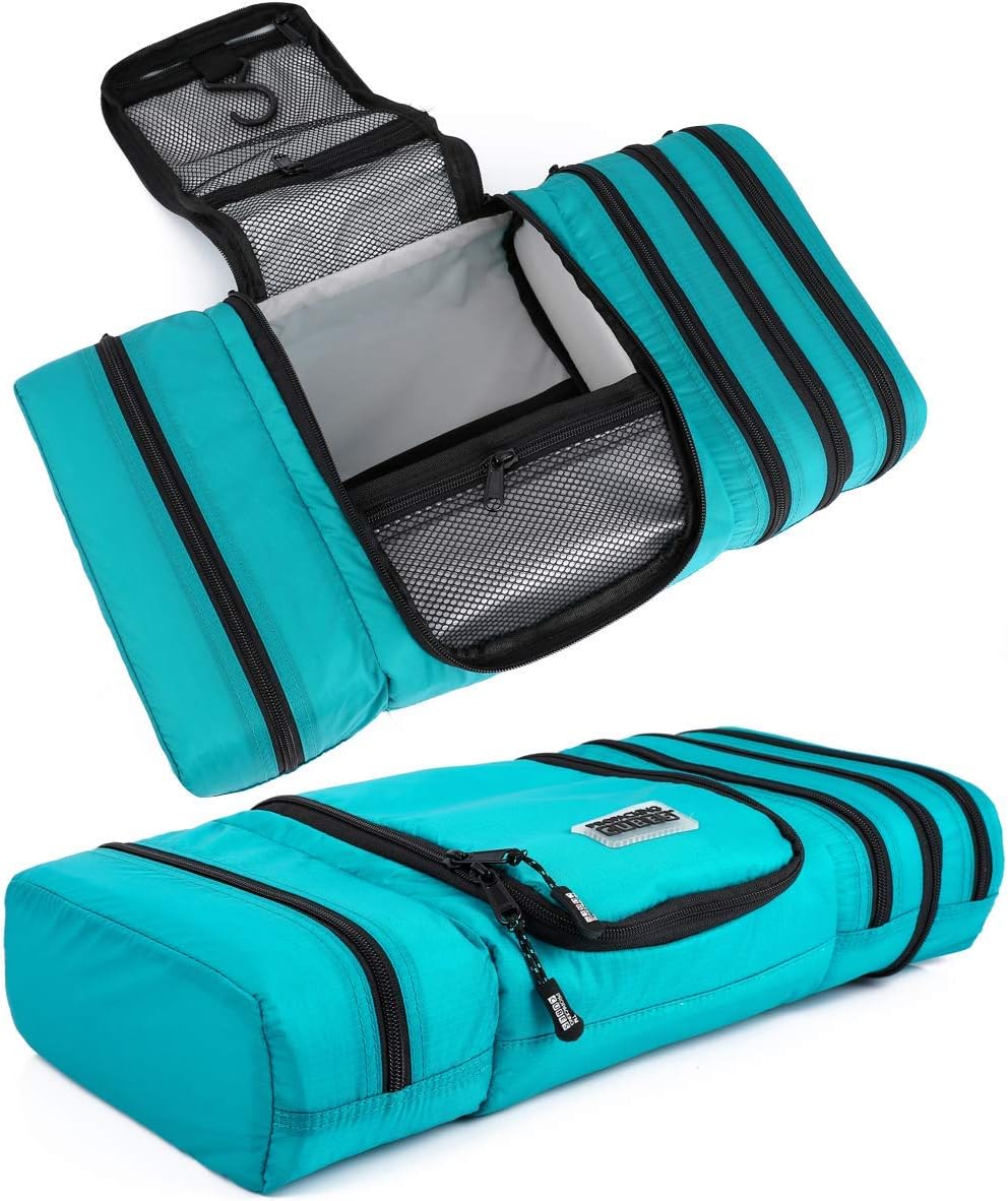 Pro Packing Cubes Travel Toiletry Bag - Packs Flat To Save Space - Waterproof Hanging Toiletries Kit For Men and Women - Aqua-Gray